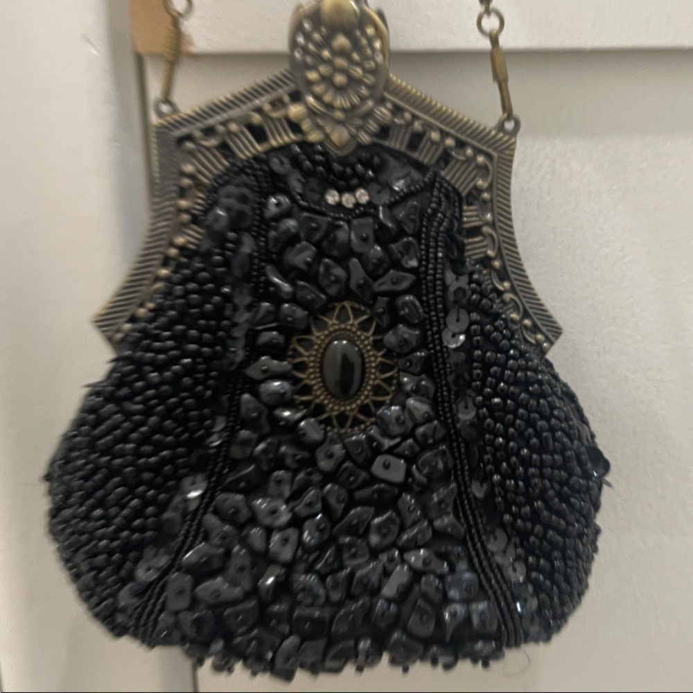 Elegant Black Beaded Evening Bag